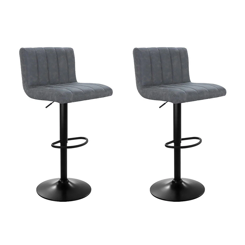Set of 2 Palencia Bar Stools PU Leather Line Style - Grey - Nurns