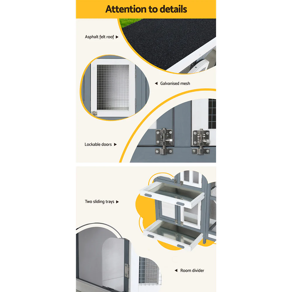 Rabbit Hutch Large Chicken Coop Wooden House Run Cage Pet Bunny Guinea Pig - Nurns