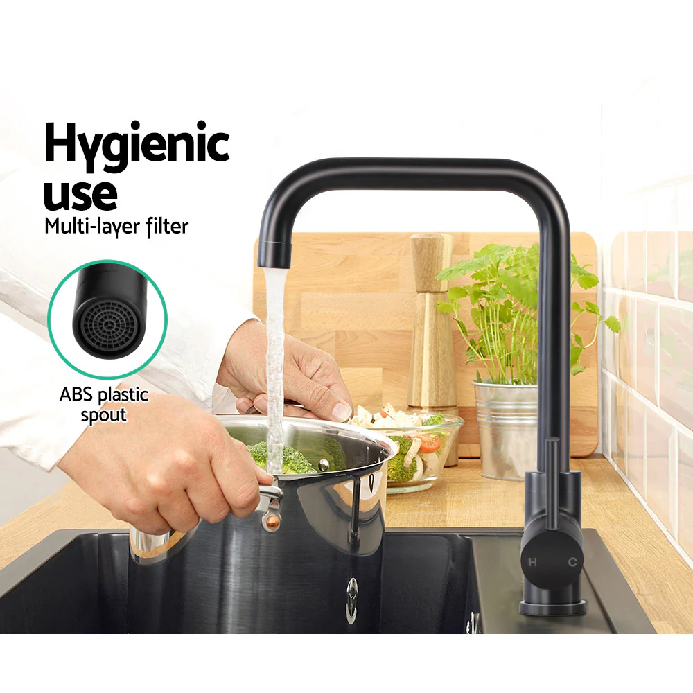 Kitchen Mixer Tap Mixer Rectangle Sink Faucet Basin Laundry Black - Nurns