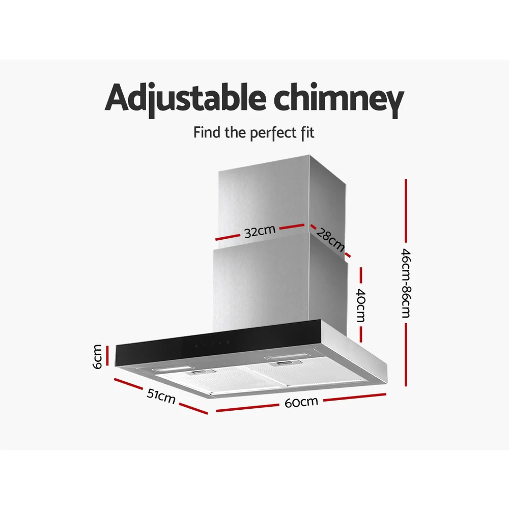 Devanti 600mm Range Hood 60cm Rangehood Glass Stainless Steel - Nurns