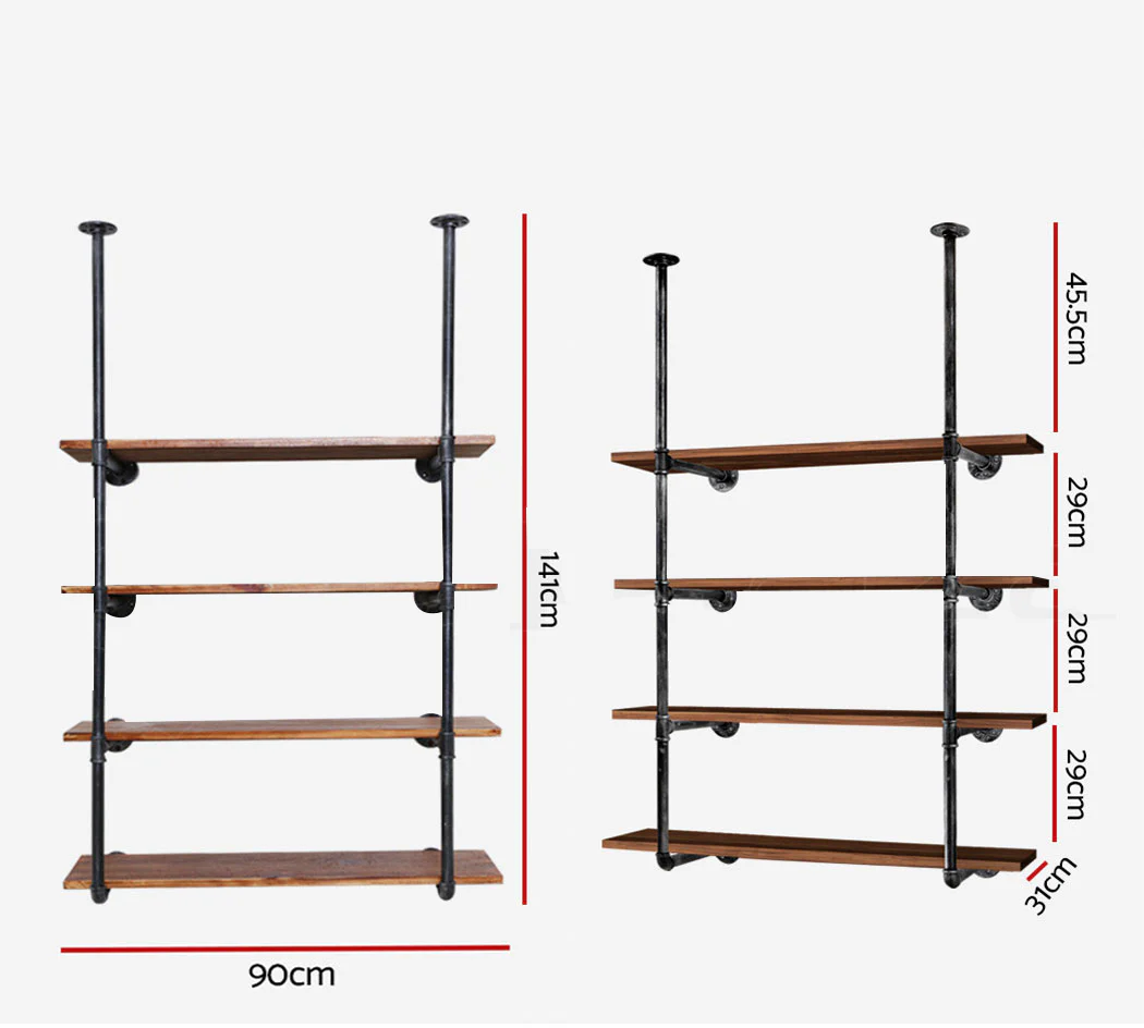 Artiss Bookshelf DIY Pipe Shelf 4 Tiers - Inge - Nurns