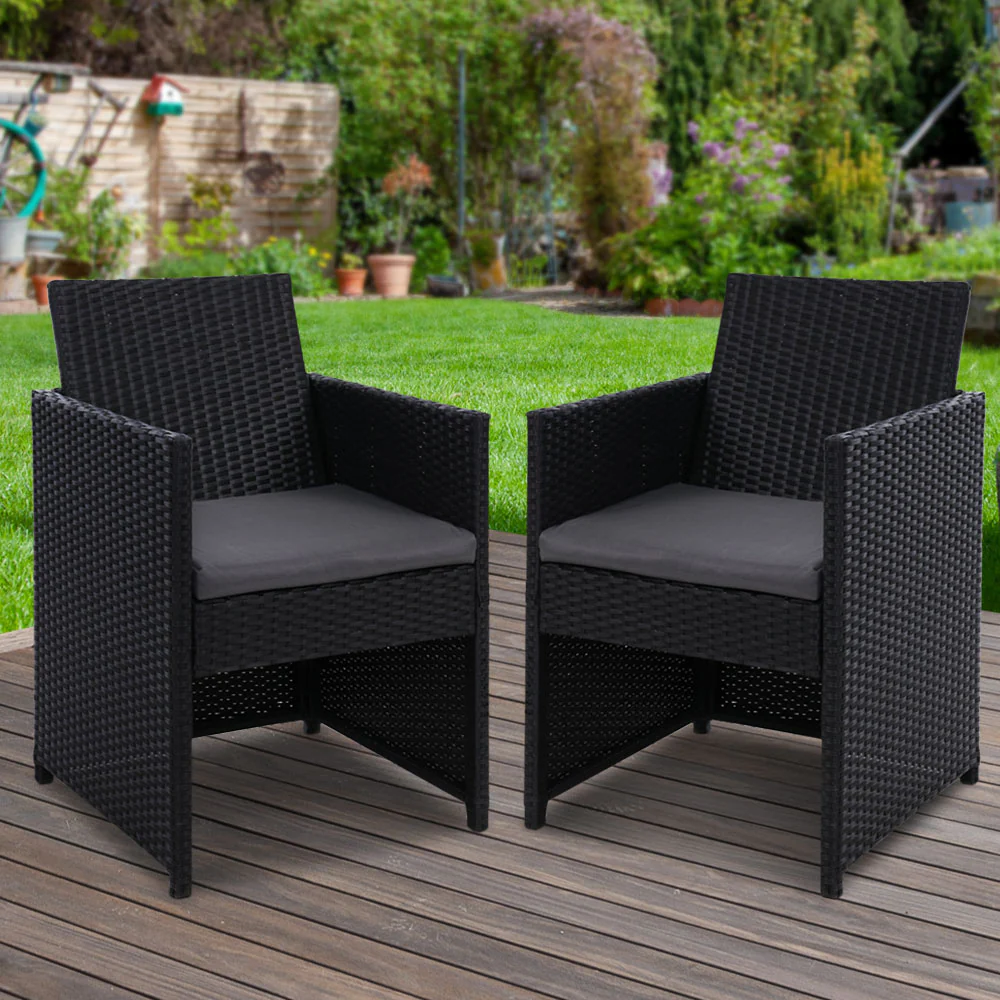 Mitchell 2-Seater Chairs Patio Furniture Wicker Outdoor Lounge Set - Black - Nurns
