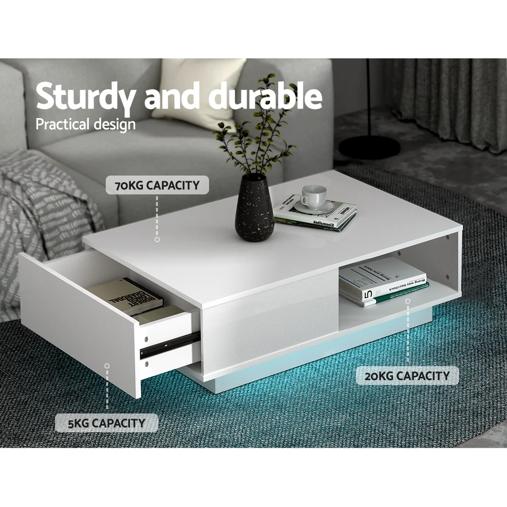 Ianthe LED Lights Coffee Table - White - Nurns
