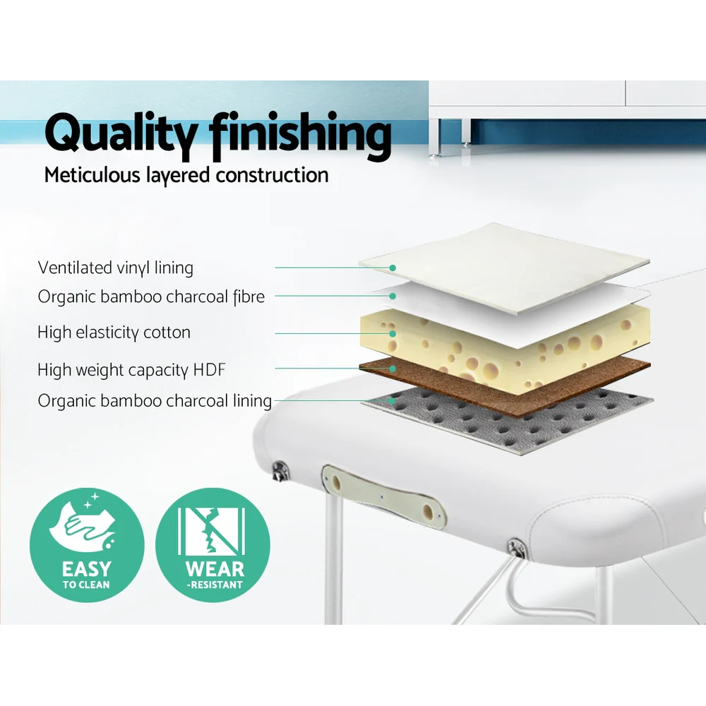 Massage Table 75cm 2 Fold Aluminium Massage Bed Portable Beauty Therapy White - Nurns