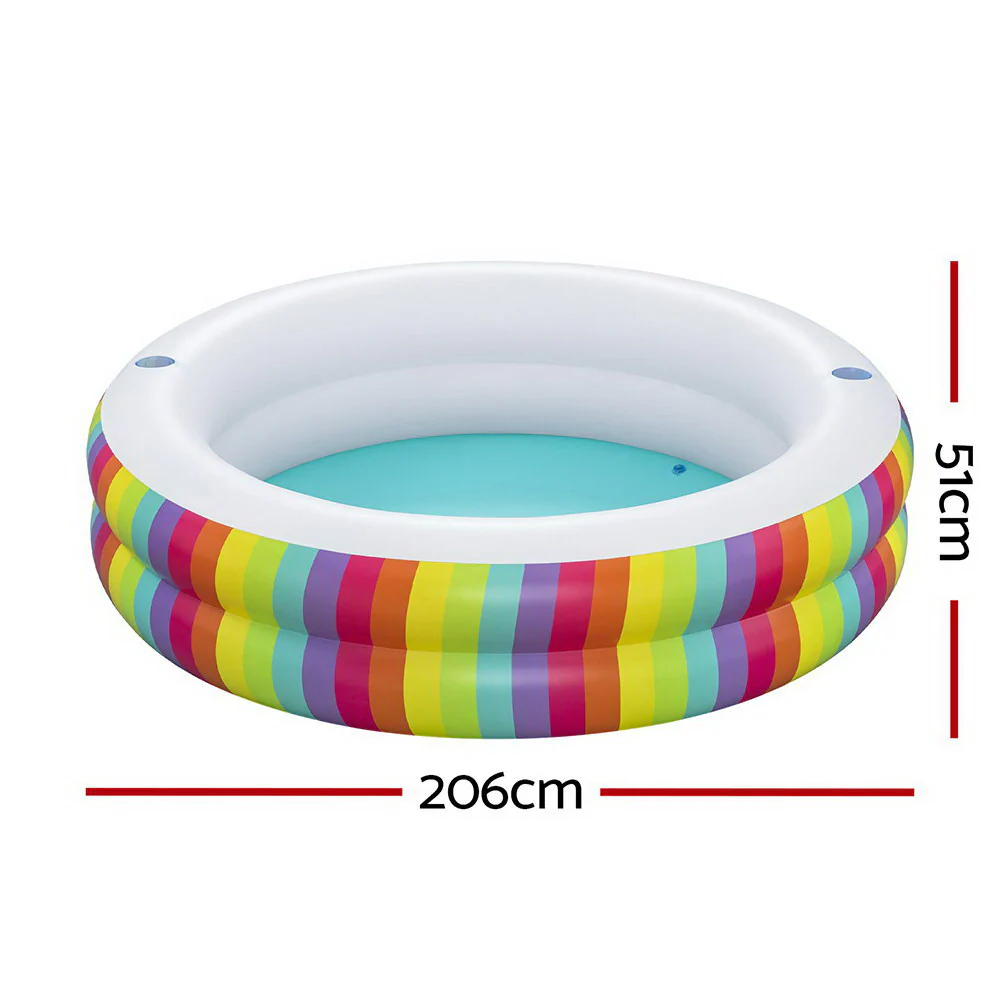 Bestway Kids Inflatable Round Pool Above Ground Cup Holder Rainbow 206x206x51cm - Nurns