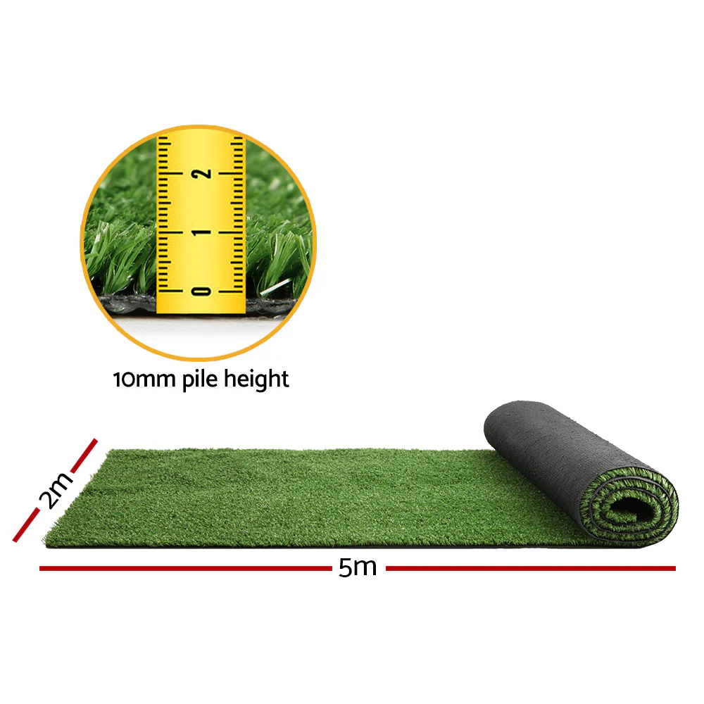 Primeturf Artificial Grass 2mx5m 10mm Synthetic Fake Lawn Turf Plant Plastic Olive - Nurns