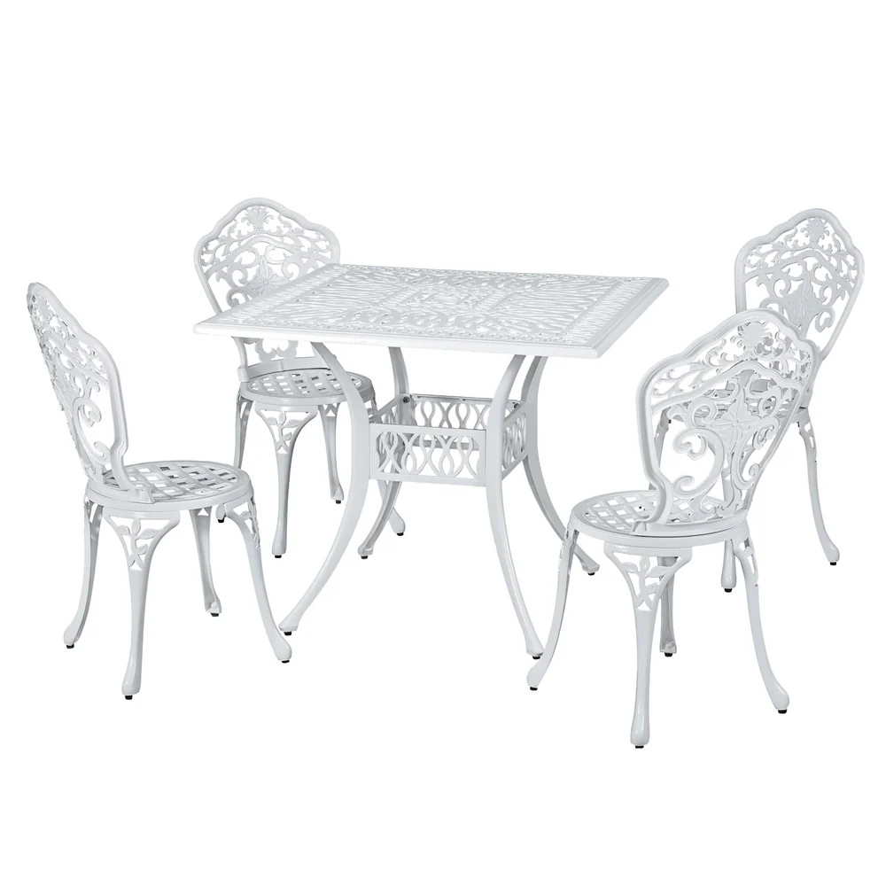Mindy 4-Seater Outdoor Dining Set Chairs Table Cast Aluminium Patio 5-Piece Outdoor Dining Set - White - Nurns