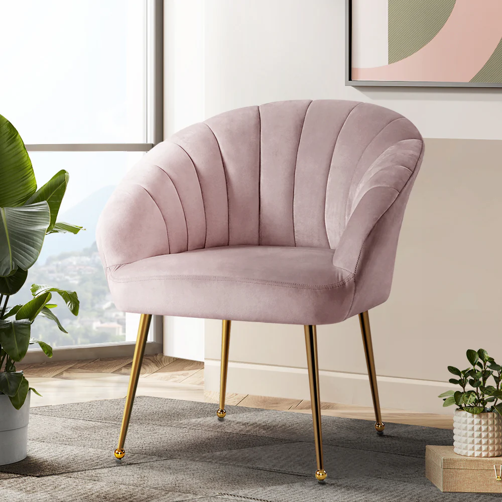 Michelle Accent Velvet Lounge Armchair - Pink - Nurns