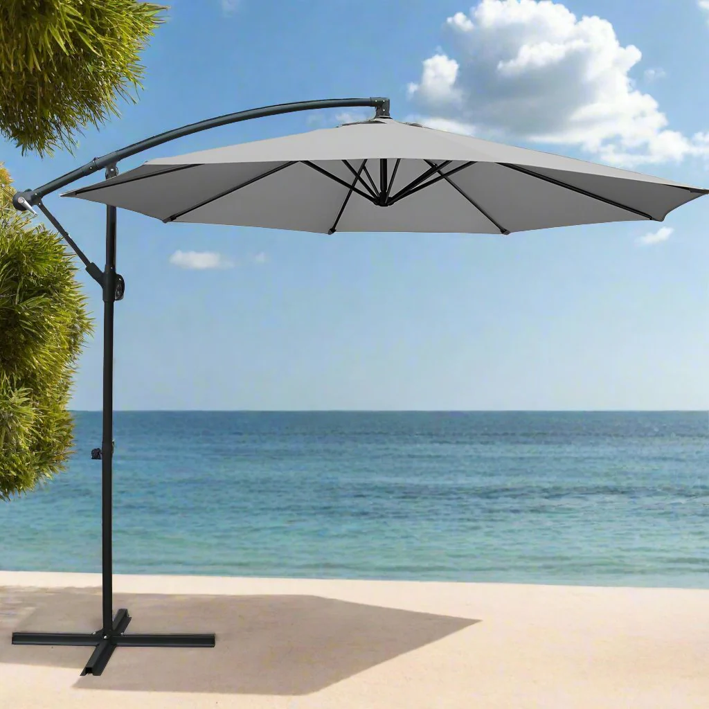 Instahut 3m Outdoor Umbrella Cantilever Beach Garden Patio Grey - Nurns