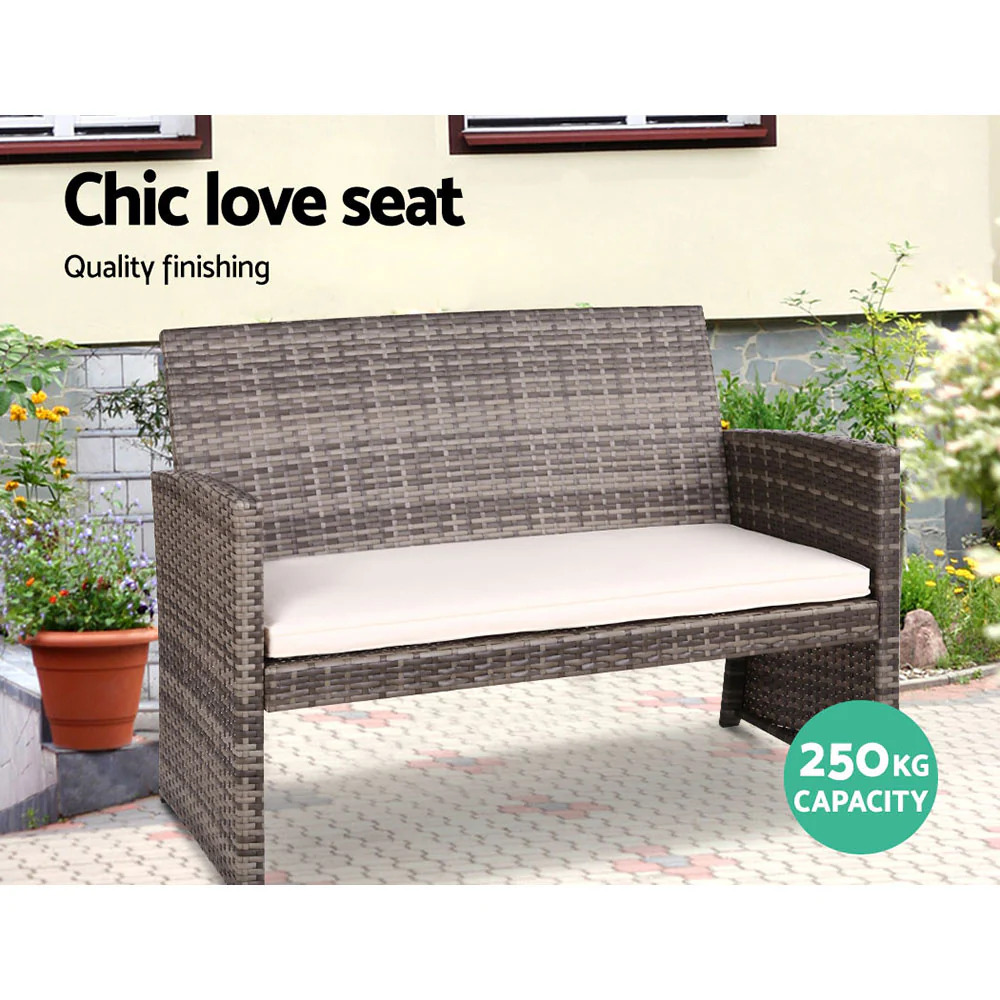 Slough 4-Seater Rattan Chair Table Setting Garden Furniture 4-Piece Outdoor Sofa Set - Grey - Nurns