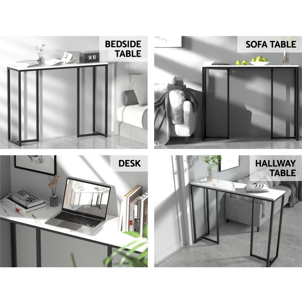 Console Table Hallway Table With Marble Effect Tabletop White Entry Table - Nurns