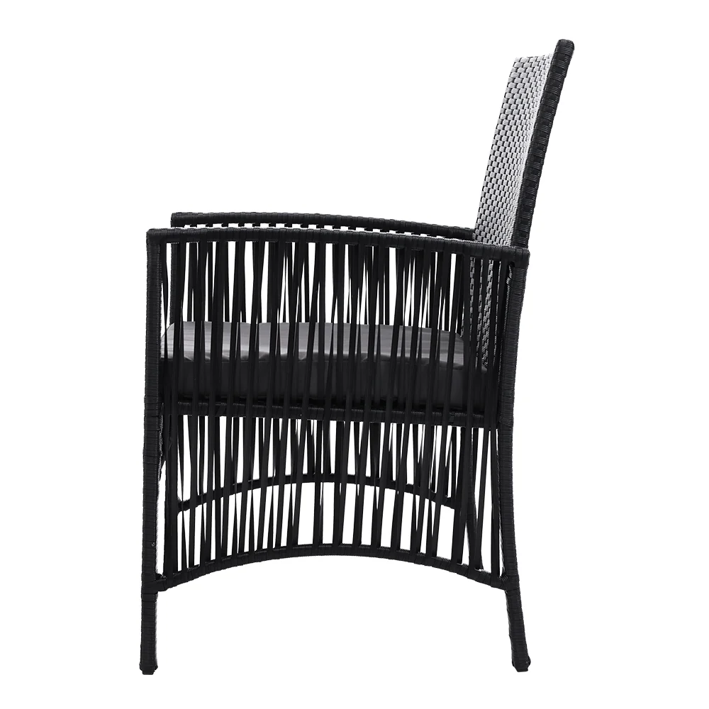 Mitchell Set of 2 Outdoor Dining Chairs Patio Furniture Wicker Lounge Chair Garden - Black - Nurns