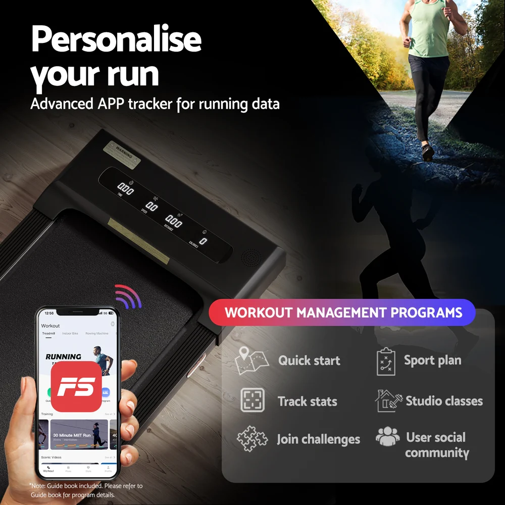 Everfit Treadmill Electric Walking Pad Under Desk Home Gym Fitness 380mm Black - Nurns