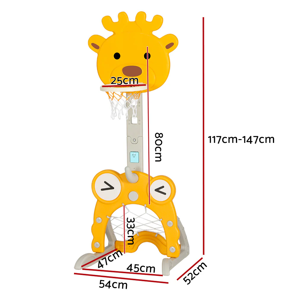 Keezi Kids Basketball Hoop Stand Adjustable 5-in-1 Sports Centre Toys Set Yellow - Nurns