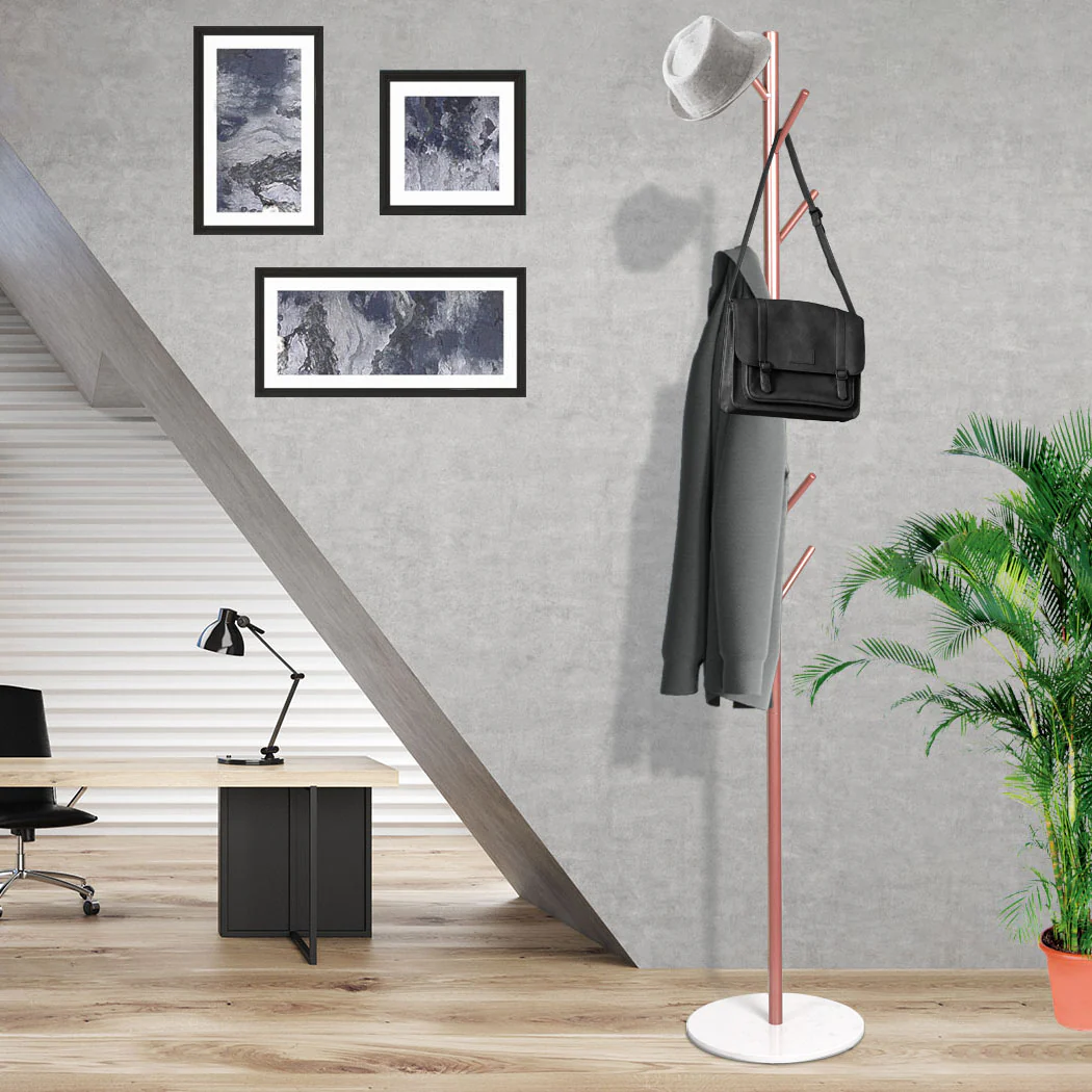 Coat Rack Hat Clothes Stand Hanger Garment Hook Metal Organizer - Rose Gold - Nurns