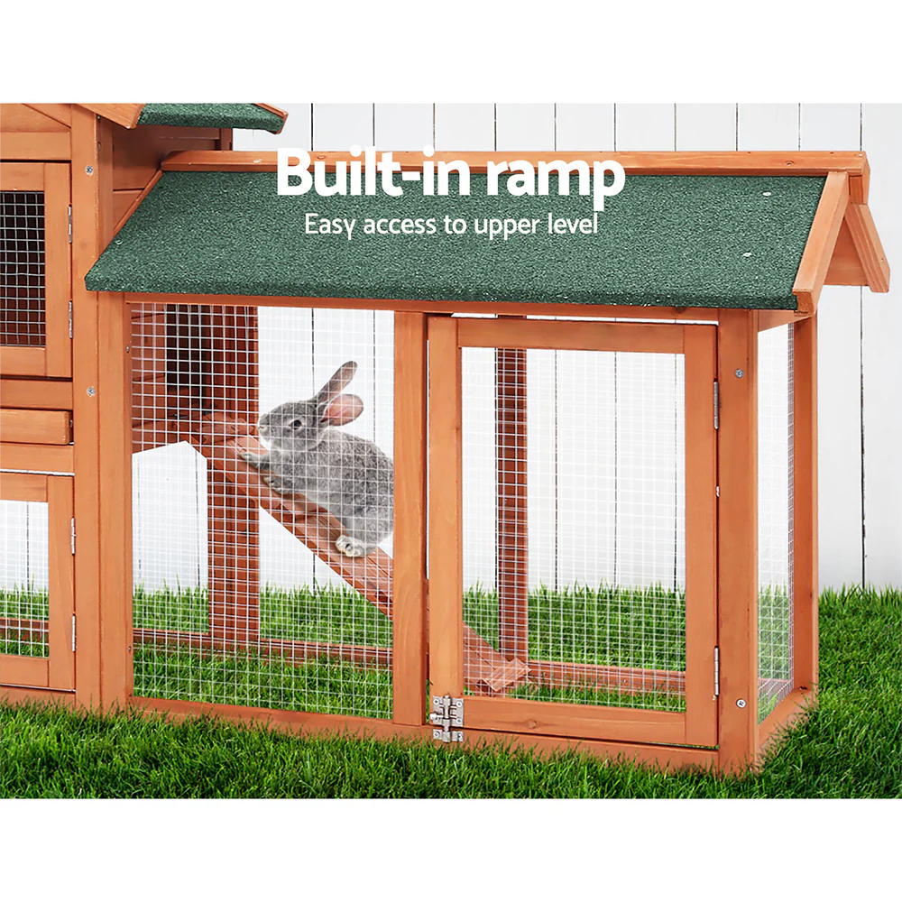 Rabbit Hutch Chicken Coop Wooden Cage Pet Hutch 220cm x 52cm x 84cm - Nurns