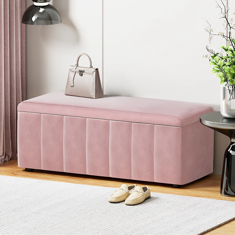 Storage Ottoman Blanket Box 103cm Velvet - Pink - Nurns