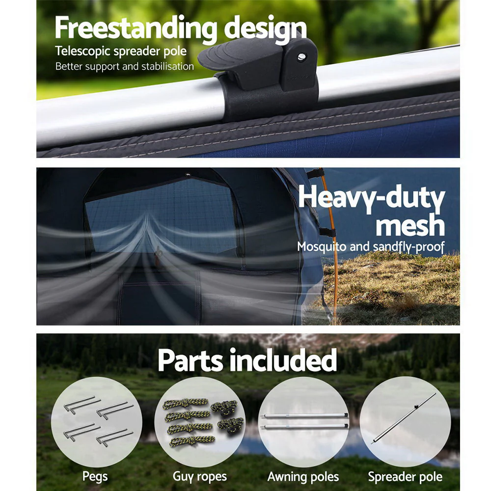 Double Swag Camping Swags Canvas Free Standing Dome Tent Dark Blue 4CM - Nurns