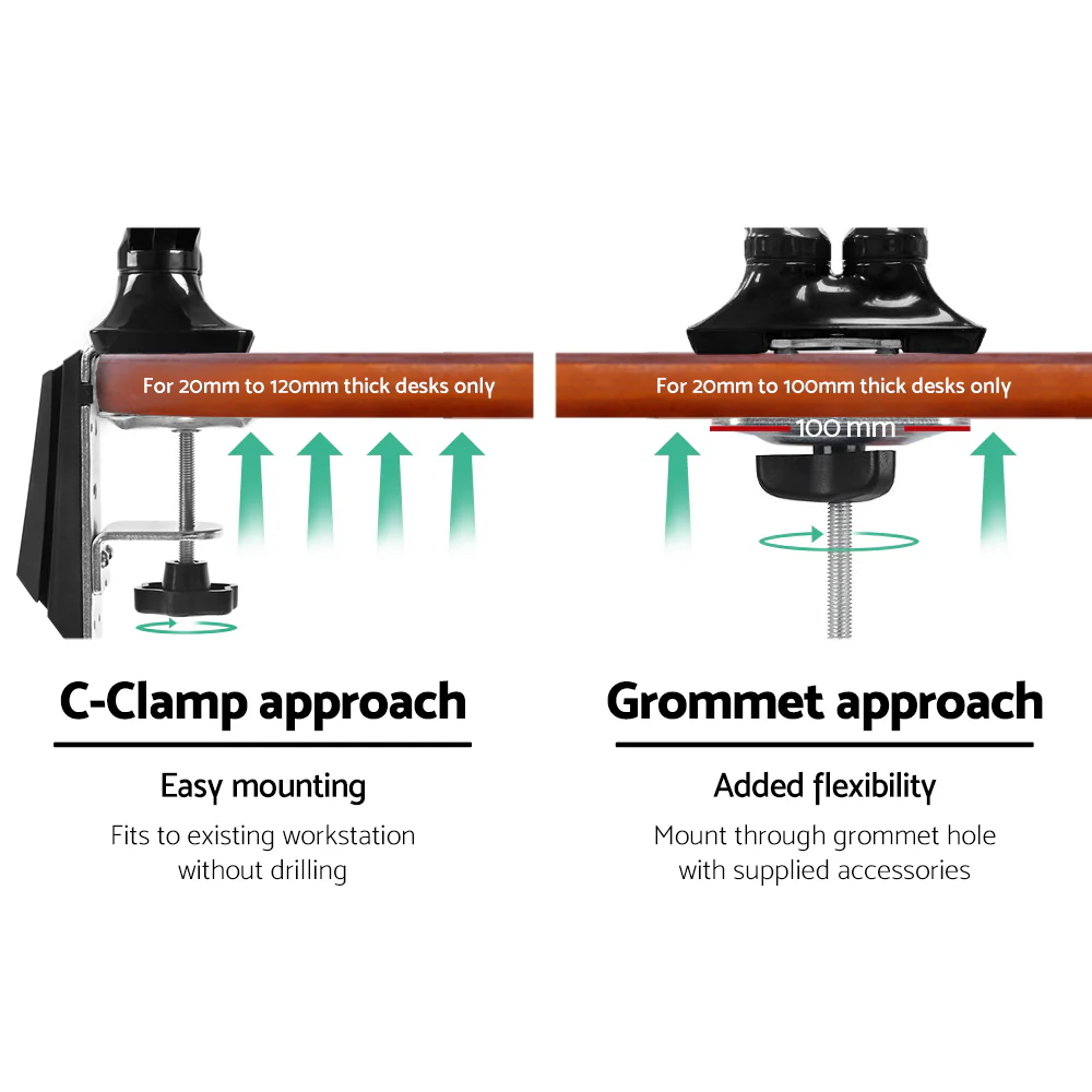 Artiss Monitor Arm Gas Spring Dual Desk Mount Screen Holder - Nurns