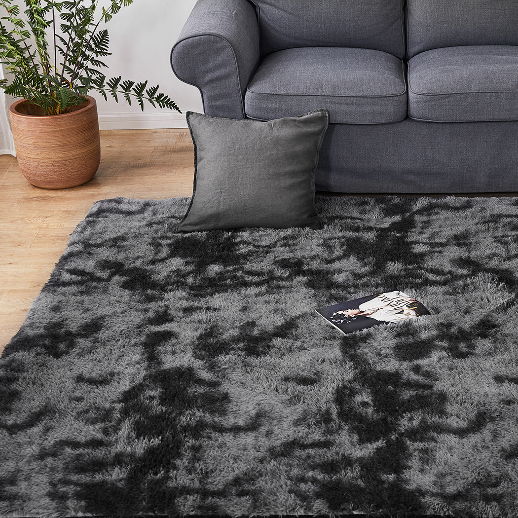 Caden 160x230 Floor Rug Shaggy Soft Large Area Rugs Tie-Dyed - Black - Nurns