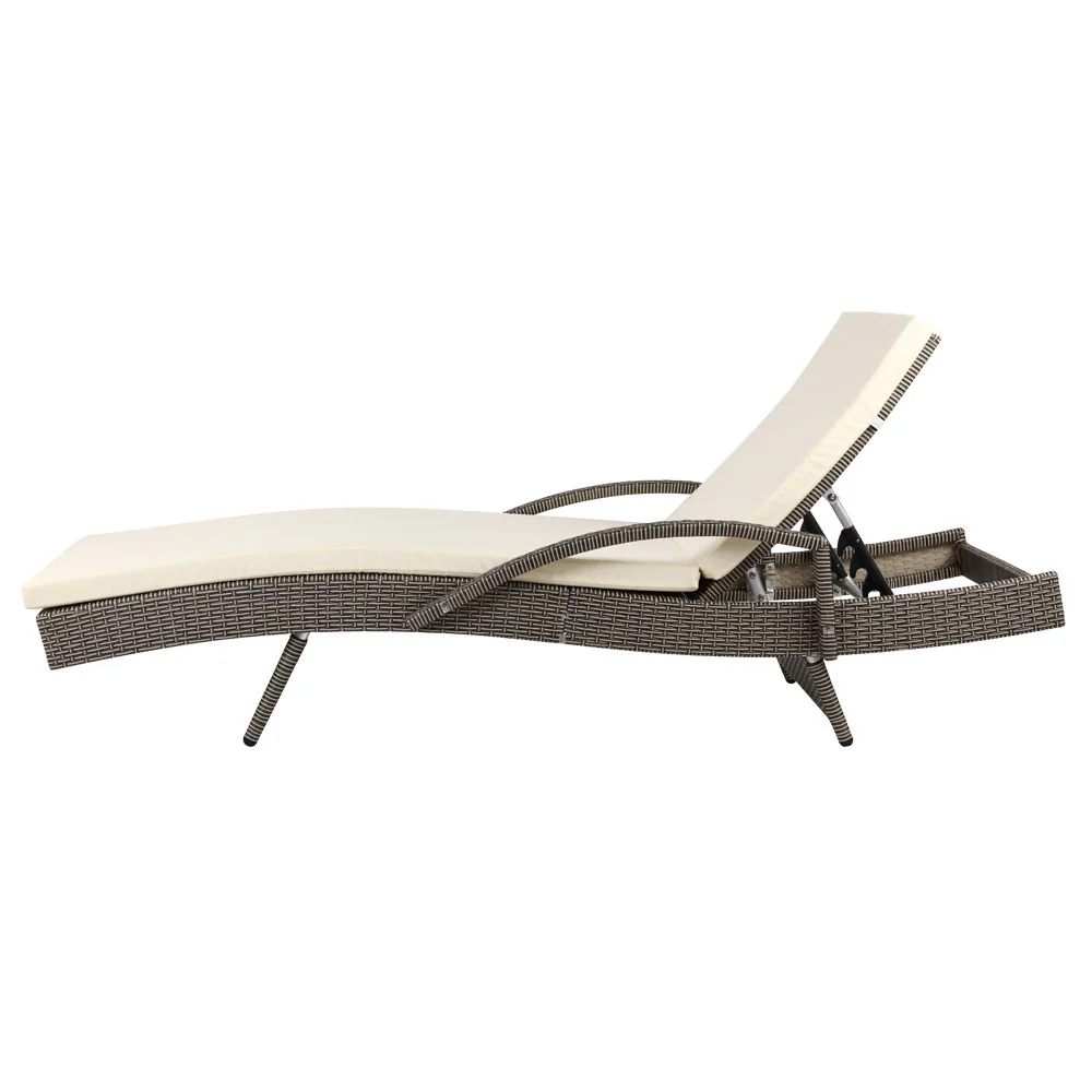 Ashby Outdoor Sun Lounge Wicker with Armrest Chair and Cushion - Grey - Nurns