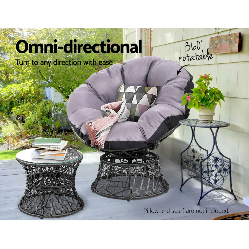 Outdoor Lounge Setting Furniture Wicker Papasan Chairs Table Patio - Black - Nurns