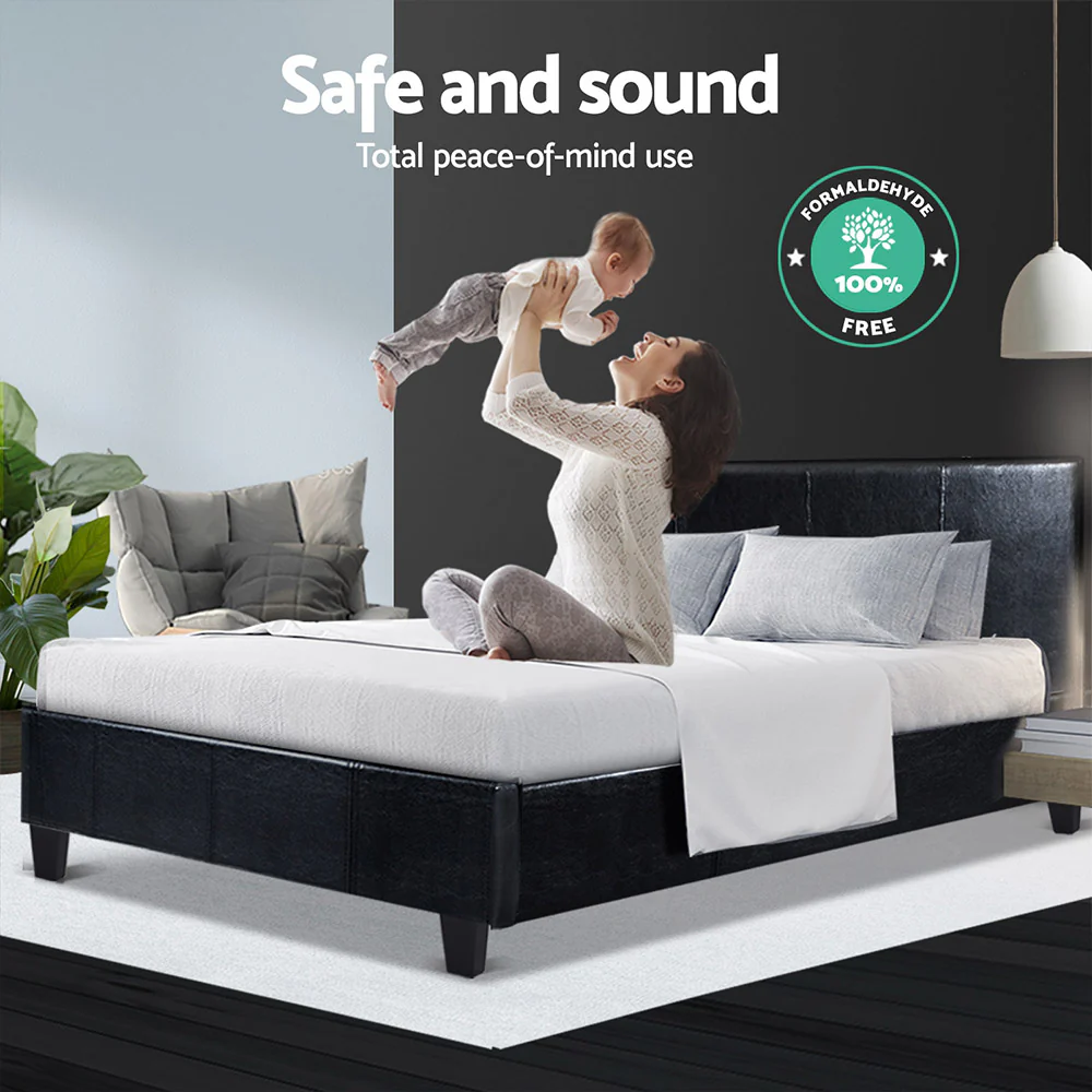 Trenton Bed Frame PU Leather - Black Double - Nurns