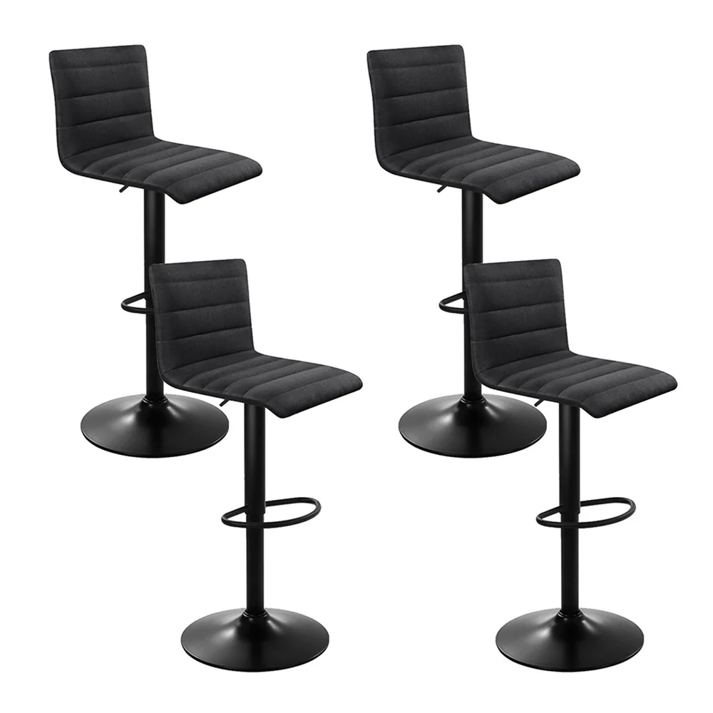 Set of 4 Corinth Faux Linen Bar Stools - Black - Nurns