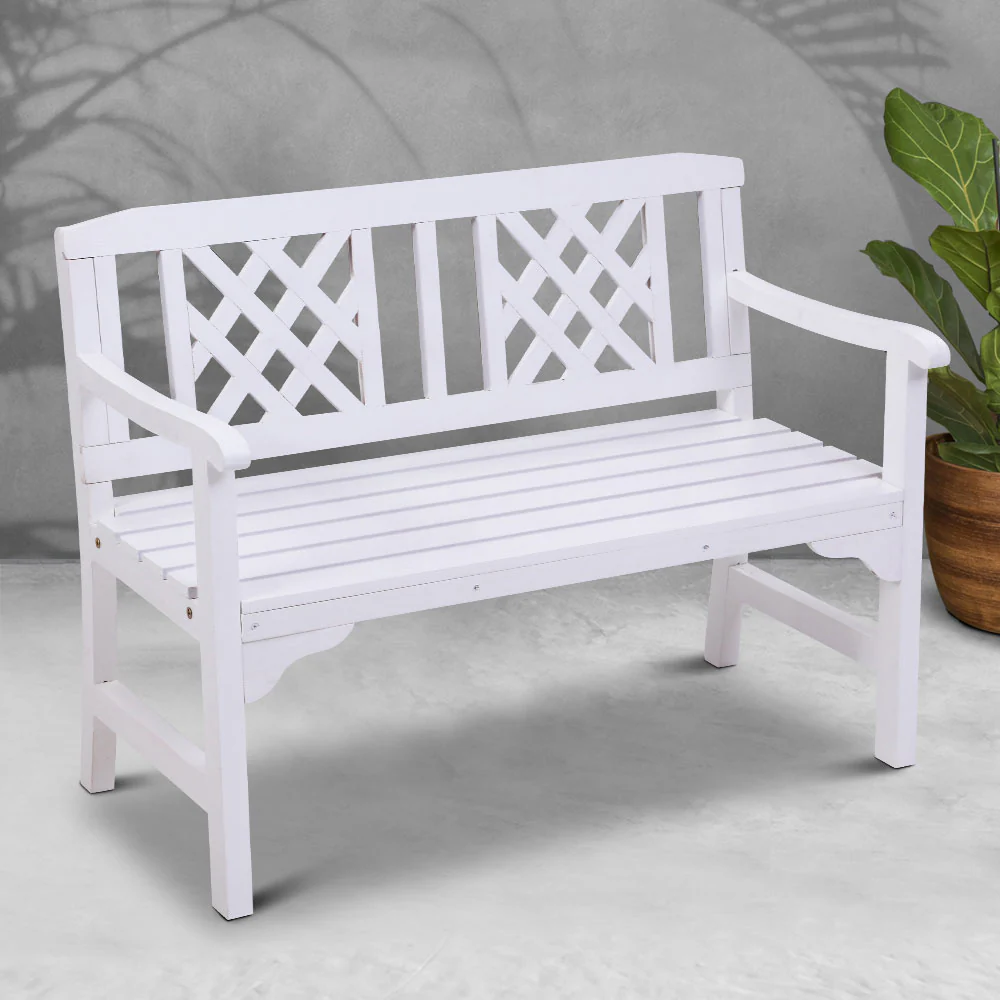 Solene Wooden Garden Bench 2 Seat Patio Furniture Timber Outdoor Lounge Chair - White - Nurns