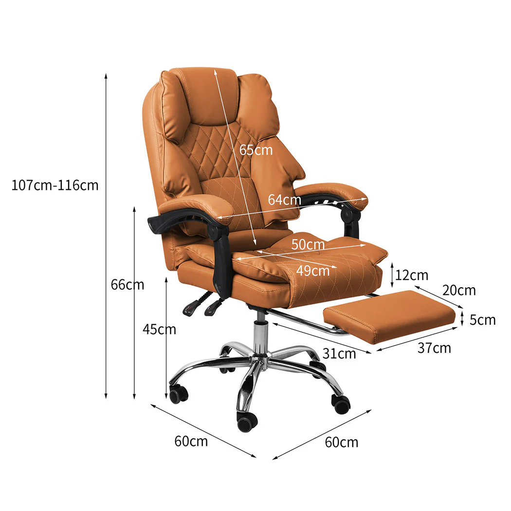 Levede Gaming Chair Office Computer Brown Footrest - Nurns