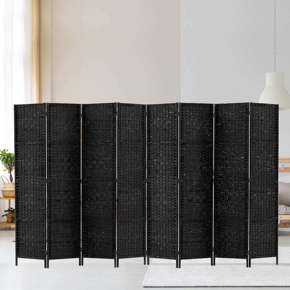 8 Panel Room Divider Screen 326x170cm Woven - Black - Nurns