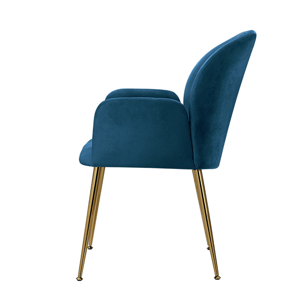 Bentley Set of 2 Dining Chairs Velvet Armchair - Blue - Nurns