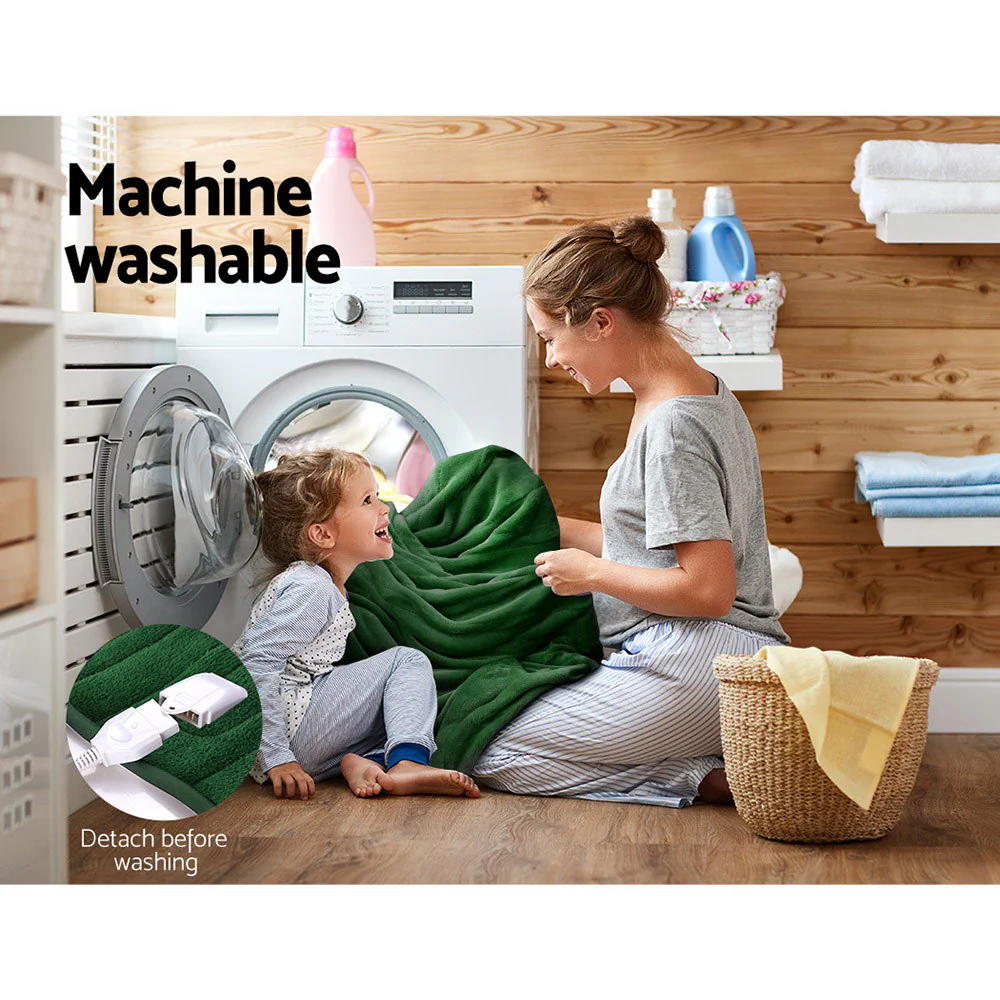 Watson Electric Throw Soft Blanket Rug Heated Washable Snuggle Flannel Winter - Green - Nurns