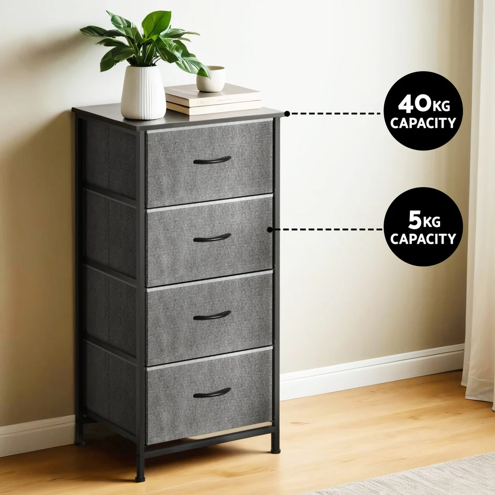 Artiss Chest of 4 Drawers Storage Dresser Tallboy - Grey - Nurns
