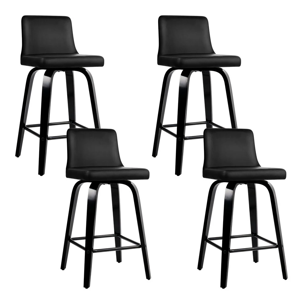 Set of 4 Florina Wooden PU Leather Bar Stool - Black - Nurns