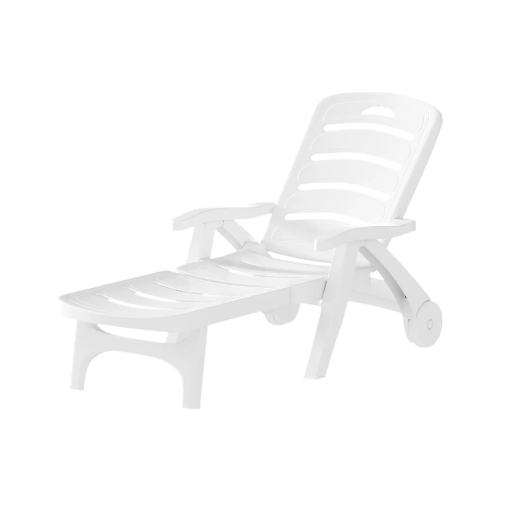 Nemy Sun Lounger Folding Chaise Lounge Chair Wheels Patio Outdoor Furniture - White - Nurns
