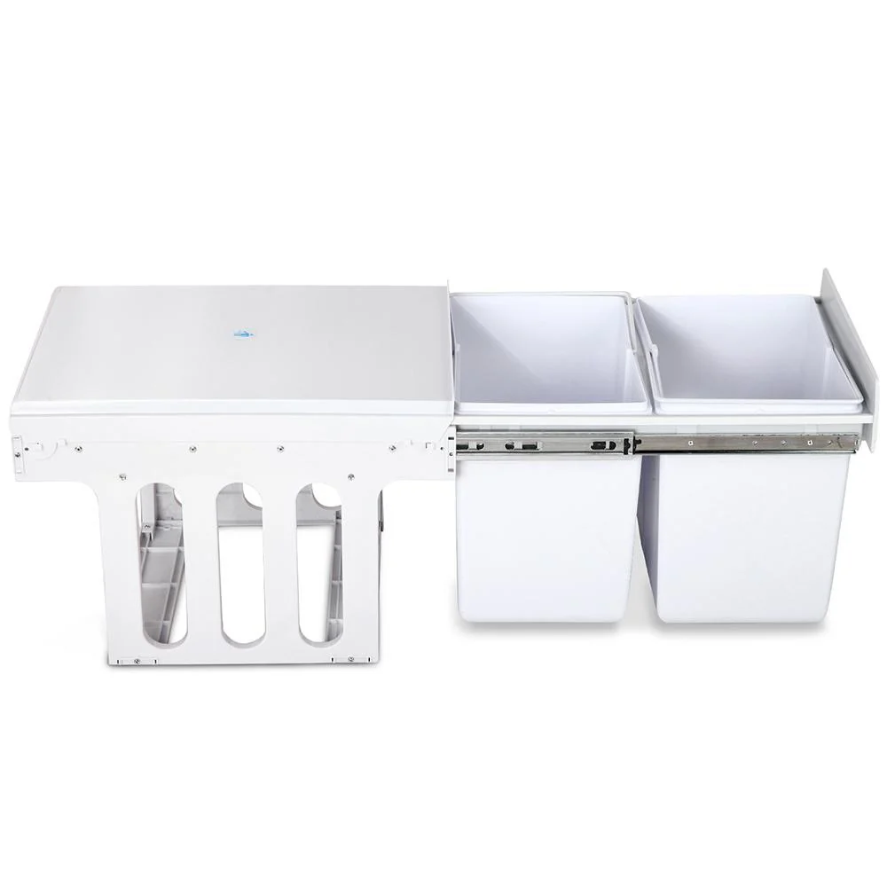 Pull Out Bin Kitchen Double Basket 2X15L White - Nurns