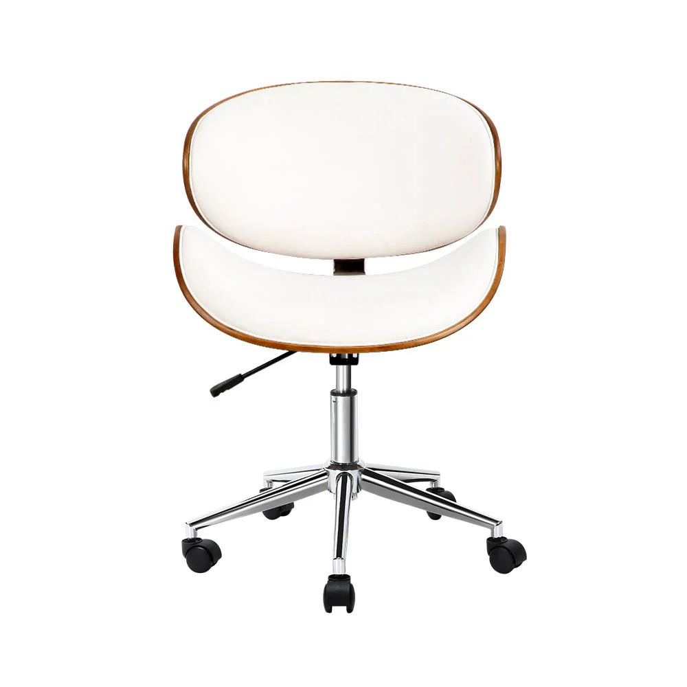 Artiss Wooden Office Chair Leather Seat White - Nurns