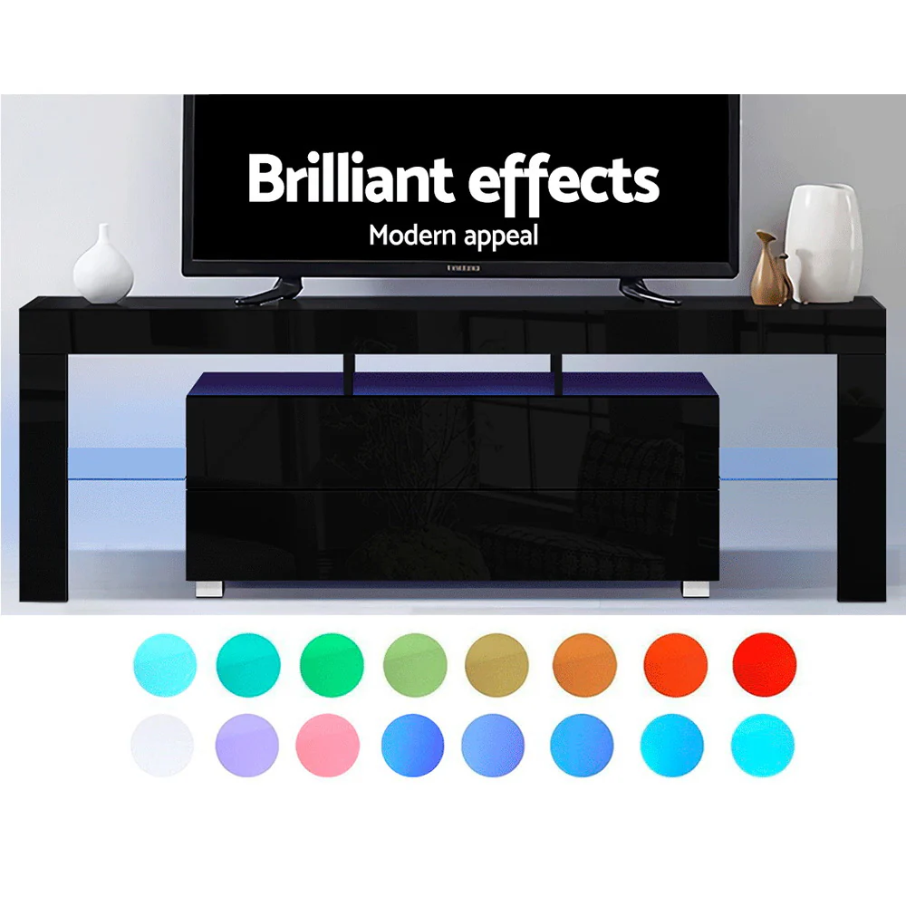 Erica 160cm TV Cabinet Entertainment Unit Stand RGB LED Gloss Furniture - Black - Nurns