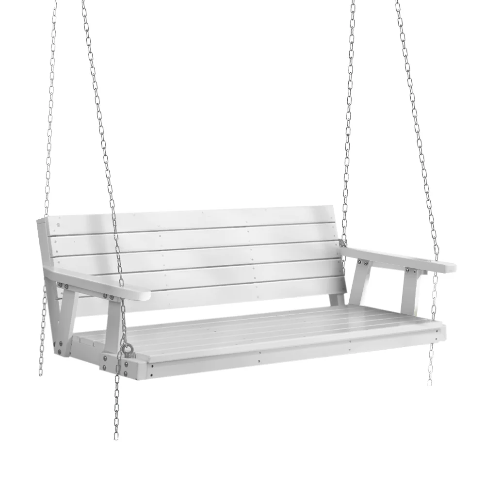 Harlow 3 Seater Porch Swing Chair with Chain Bench Wooden - White - Nurns