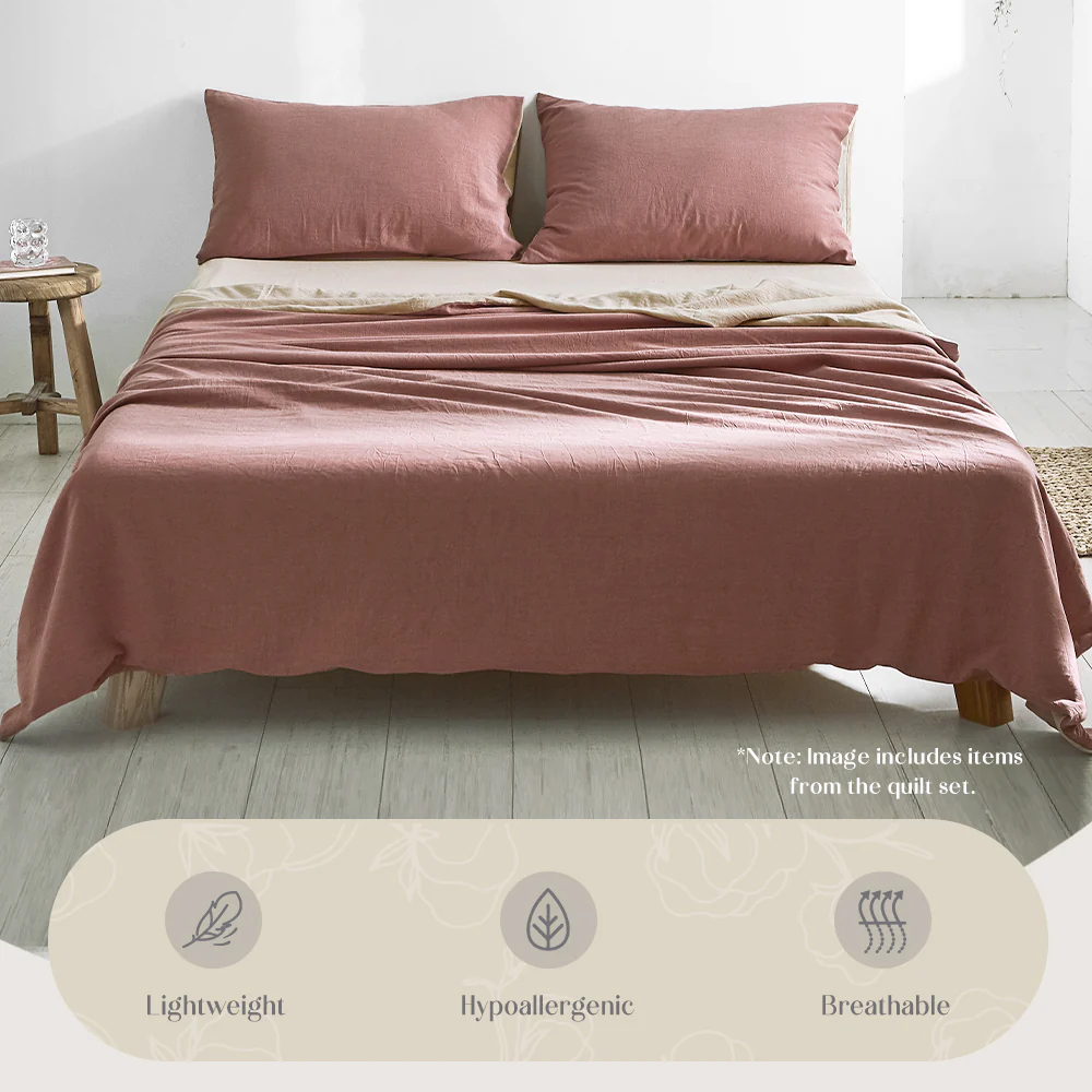 Single Cosy Club Cotton Bed Sheets Set Red Beige Cover - Nurns