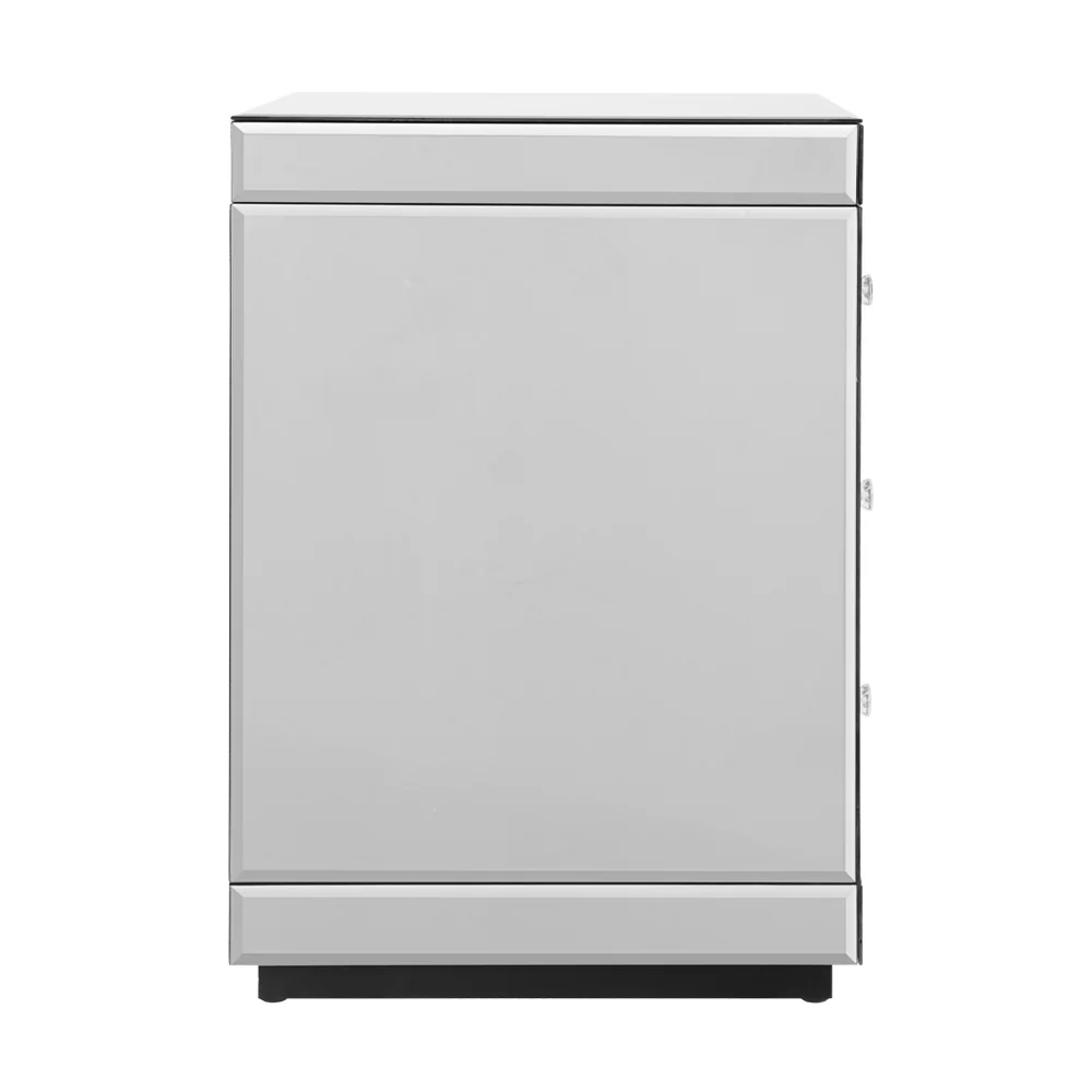 Set of 2 Batoche Mirrored Bedside Table Glass with 3 Drawers - Silver - Nurns