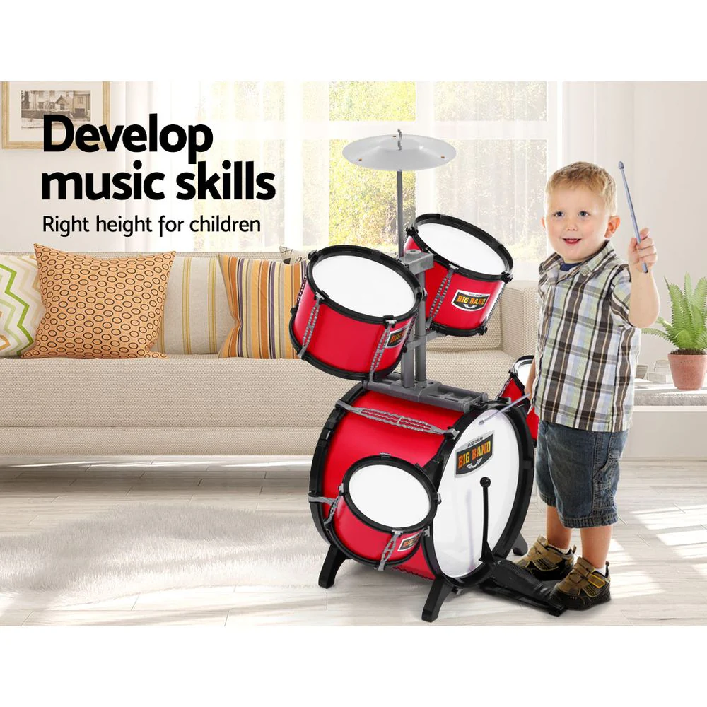 Kids 7 Drum Set Junior Drums Kit Musical Play Toys Children's Mini Big Band - Nurns