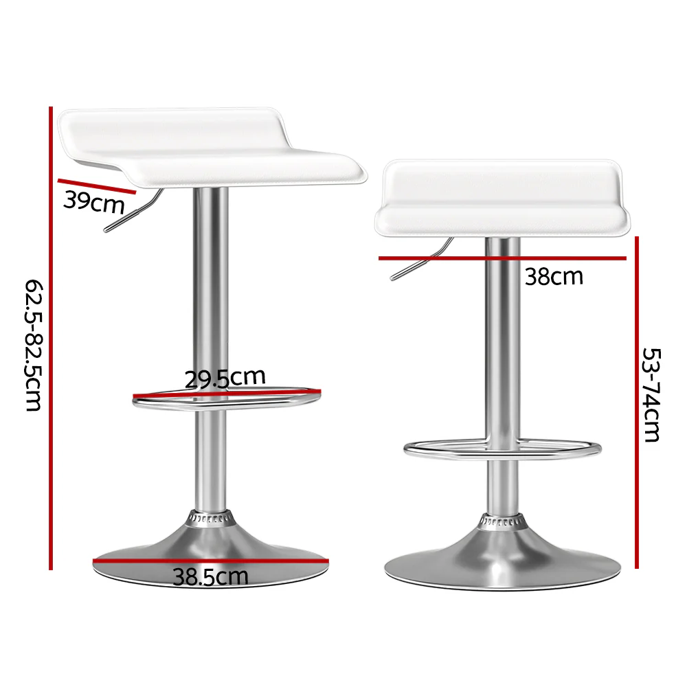 Set of 2 Nicosia Bar Stools Kitchen Stool Chairs Dining Gas Lift PU Leather - White - Nurns