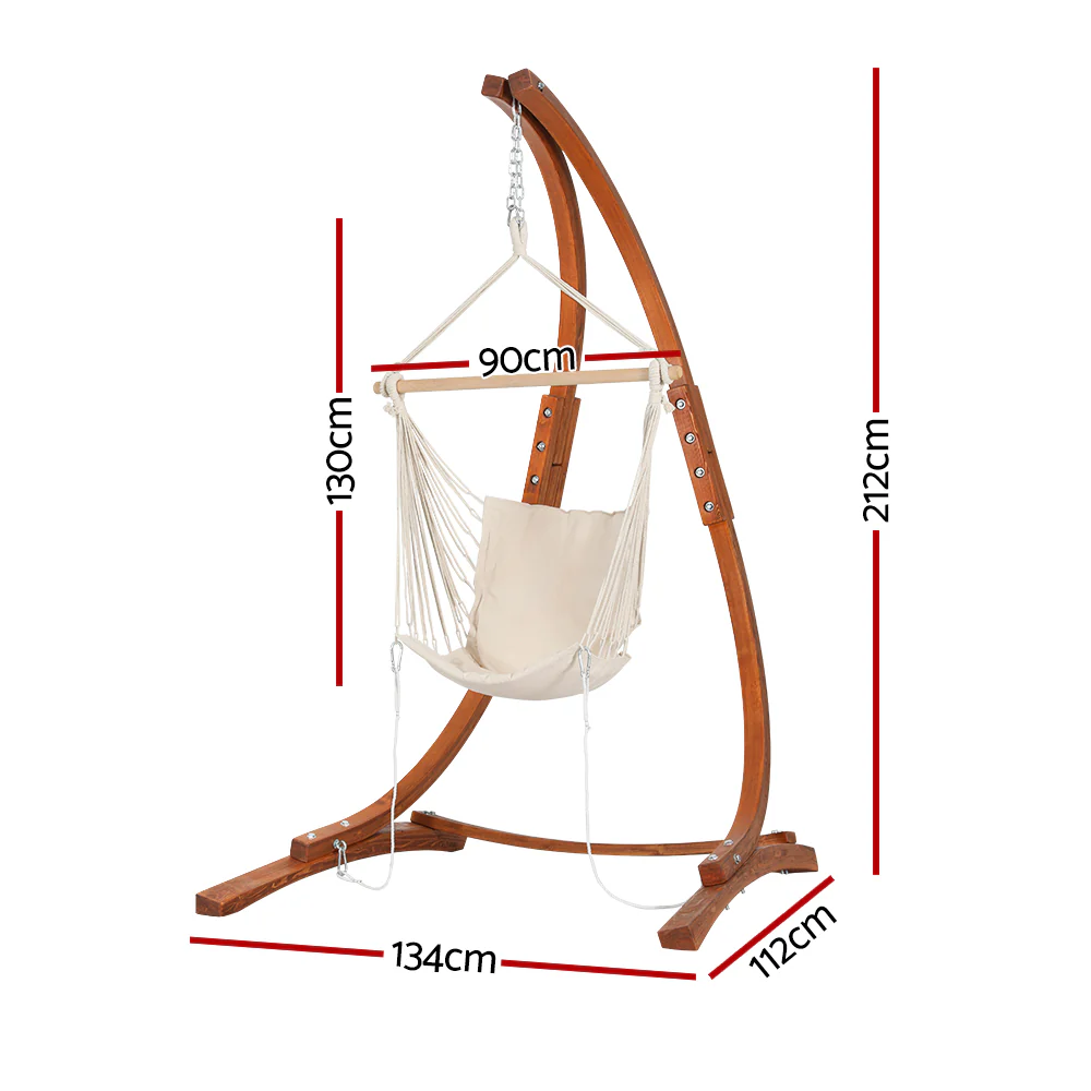 Hammock Chair Timber Outdoor Furniture Camping with Stand - White - Nurns