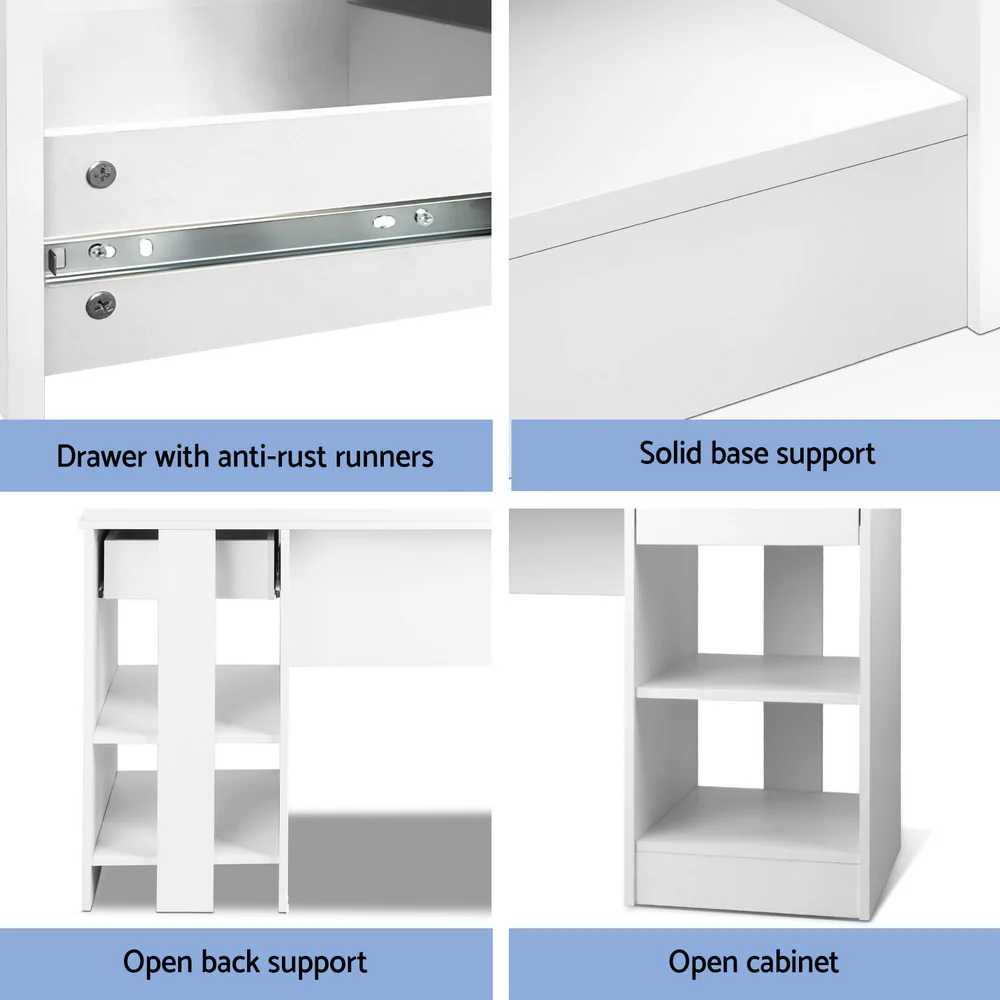 Artiss Computer Desk Shelf Drawer Cabinet White 100cm - Nurns