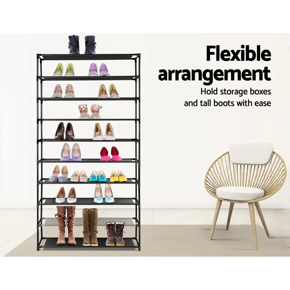 Artiss Shoe Rack Cabinet Stackable 50 Pairs 10-Tier Black - Nurns