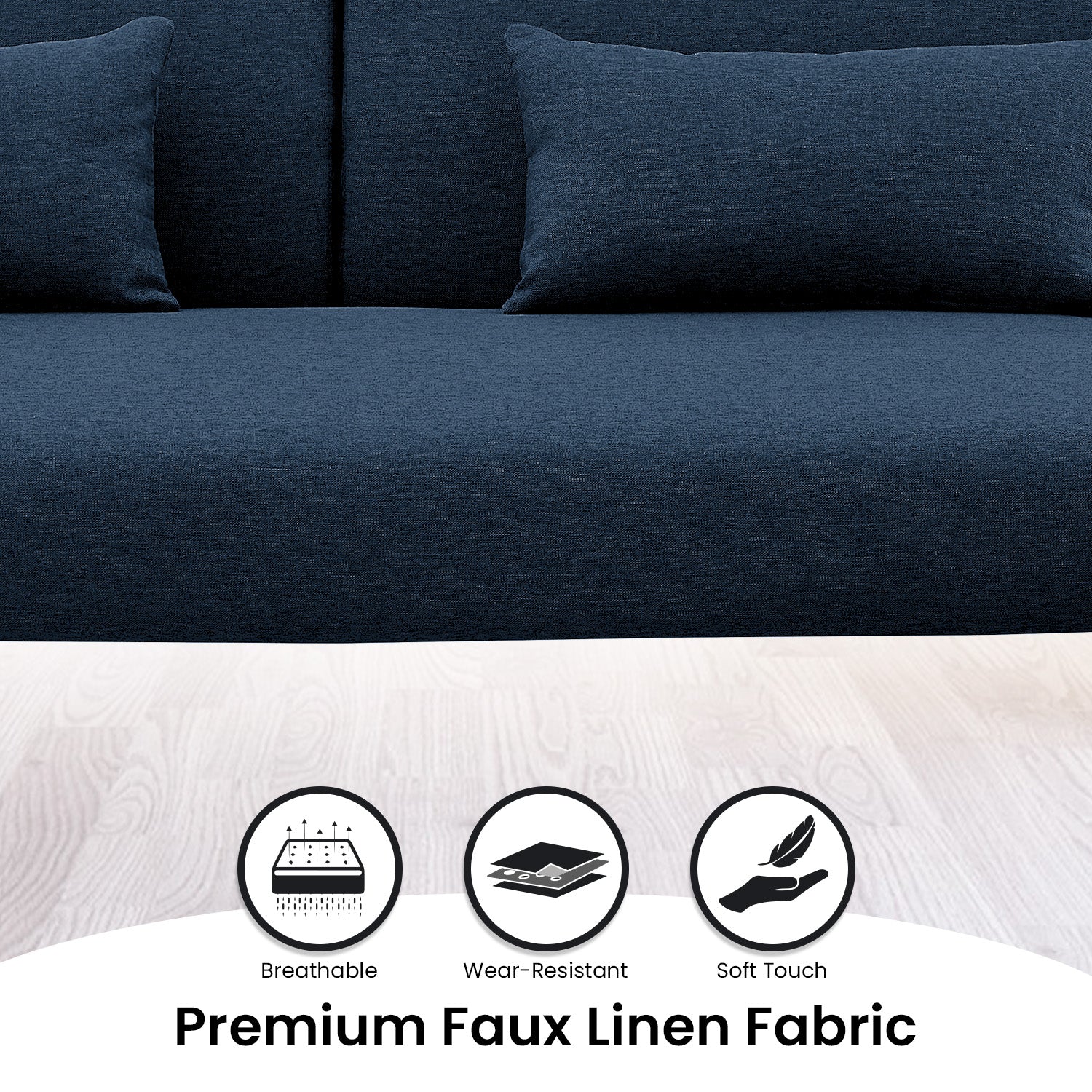 Merritt 3-Seater Chaise Sofa Bed with 3 Pillows - Blue - Nurns