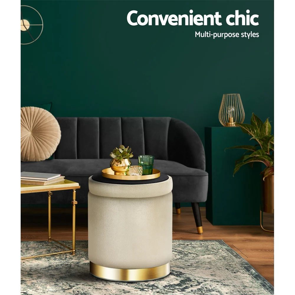 Foot Stool Storage Ottoman Round Velvet Foot Rest Pouffe Seat Footstool - Nurns