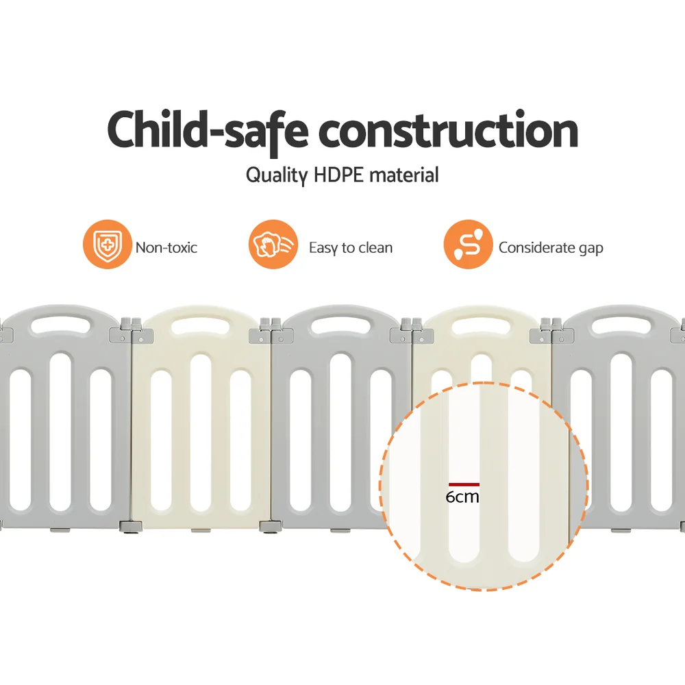 Baby Playpen 16 Panels Foldable Toddler Fence Safety Play Activity Centre - Nurns